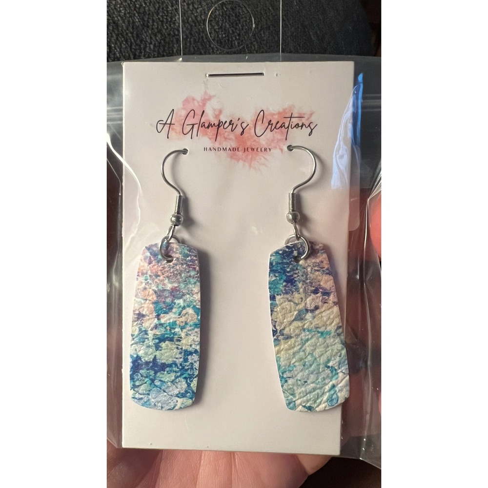A Glamper's‎ Creations Earrings Womens Blue Multi New Leather Mini Bar Drop